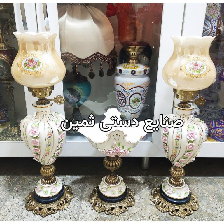 ست شمعدان چراغ پایه برنزی اصل و ایتالیایی گل برجسته