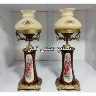 چراغ شمعدان پایه برنزی ستون چینی ایفل اصل ایتالیایی