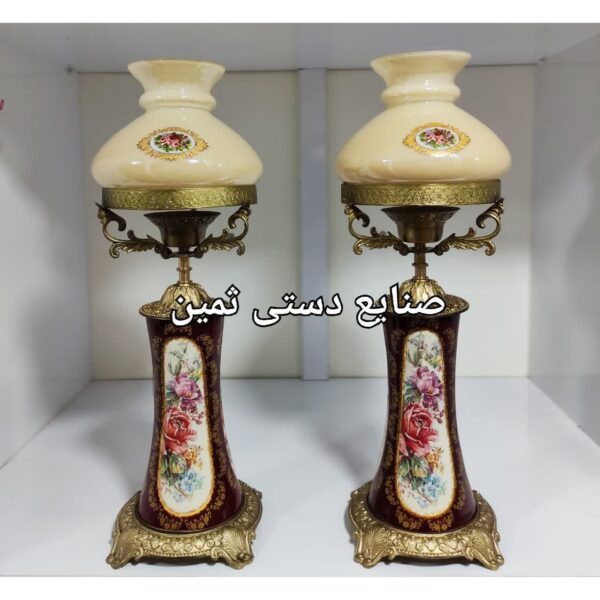 چراغ شمعدان پایه برنزی ستون چینی ایفل اصل ایتالیایی
