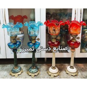 چراغ شمعدان لاله پایه سنگ طبیعی برنزی حباب لب چین