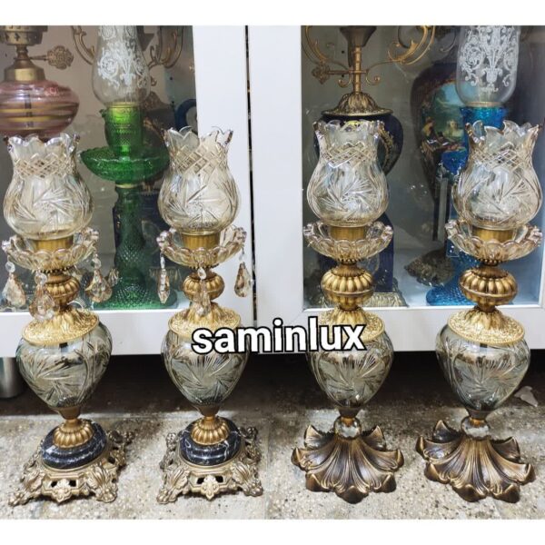 چراغ شمعدان کریستالی برنزی