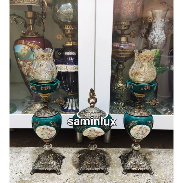 ست شمعدان چراغ لاله  آنتیک برنزی فرشته