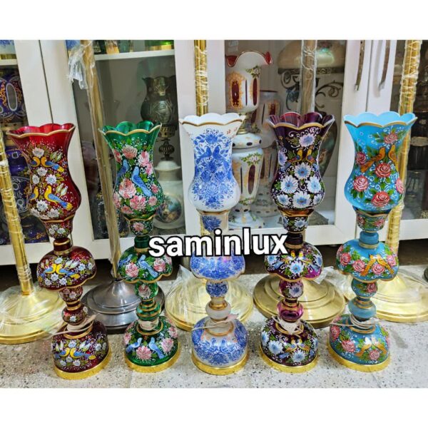 چراغ لاله شمعدان گل و پرنده پرکار اثر هنری دست استاد