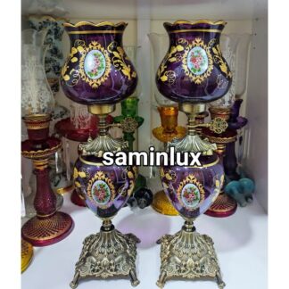 چراغ شمعدان لاله آنتیک آبکاری برنزی گل رز