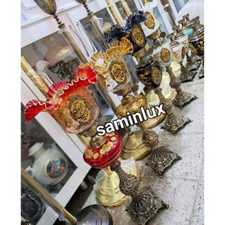 چراغ شمعدان لاله لب چین برنزی آنتیک