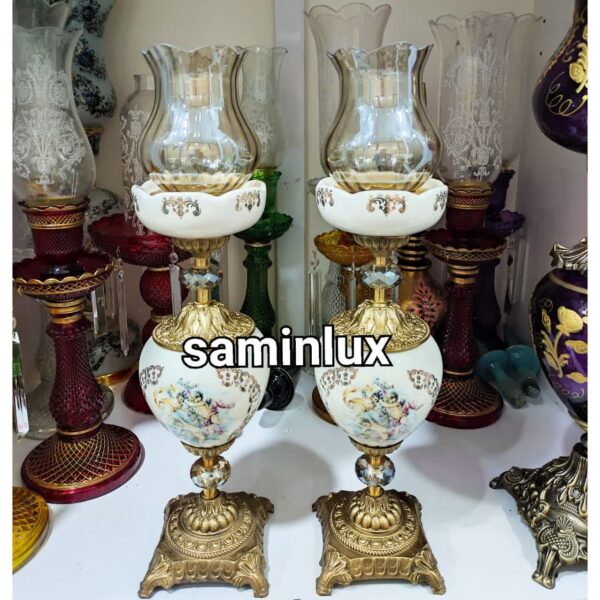 چراغ شمعدان لاله پایه برنزی سه فرشته برنجی اصل