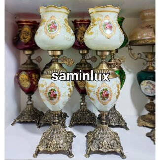 چراغ لاله شمعدان پایه فلزی آنتیک گل رز سفید