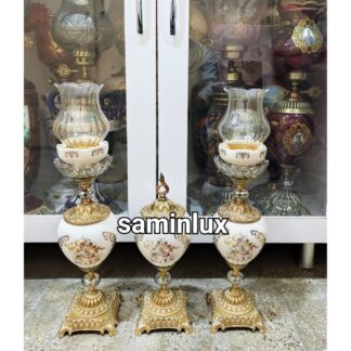 ست چراغ شمعدان لاله پایه برنزی اصل سرامیک فرشته