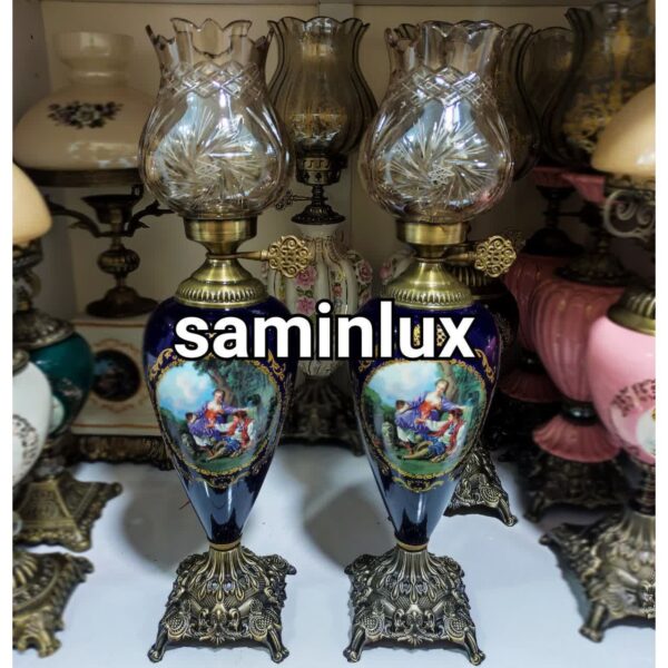 چراغ شمعدان چینی ایتالیایی کله قندی آنتیک