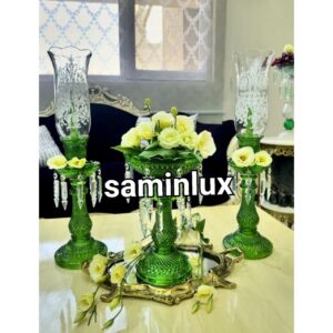 ست سه تیکه لاله شمعدان باکارا و لاستر باکارات رنگی