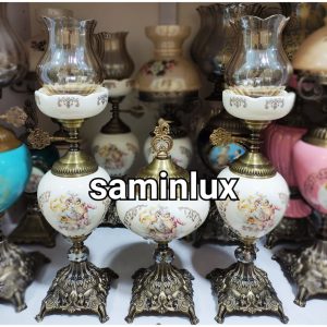 چراغ شمعدان لاله پایه برنزی آنتیک فرشته