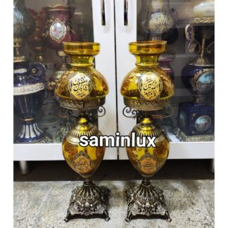 چراغ شمعدان لاله مذهبی آنتیک برنزی ثمین