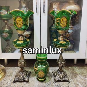 چراغ شمعدان لاله برنزی مذهبی کنار منبری هیئت