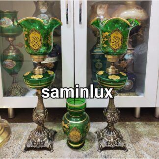 چراغ شمعدان لاله برنزی مذهبی کنار منبری هیئت