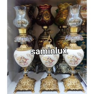 ست سه تیکه چراغ لاله شمعدان برنزی فرشته