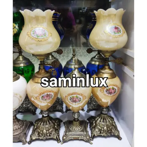 ست سه تیکه چراغ شمعدان لاله برنزی