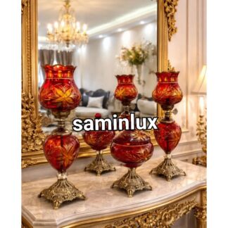 چراغ شمعدان لاله آنتیک تراشکاری کریستالی