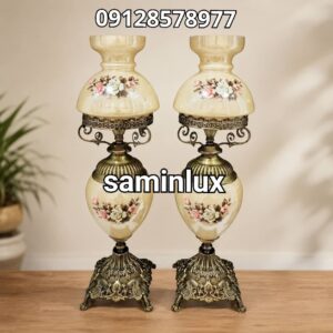 چراغ شمعدان لاله پایه برنزی آنتیک