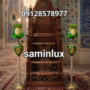 چراغ شمعدان لاله مذهبی ایستاده برنزی سلطنتی شش اسم مبارک هیئت