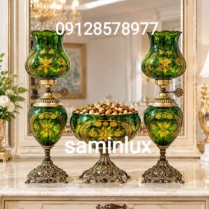 ست چراغ لاله شمعدان آبکاری آنتیک تراشکاری شده