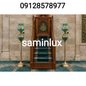 چراغ شمعدان لاله مذهبی ایستاده برنزی سلطنتی شش اسم مبارک هیئت
