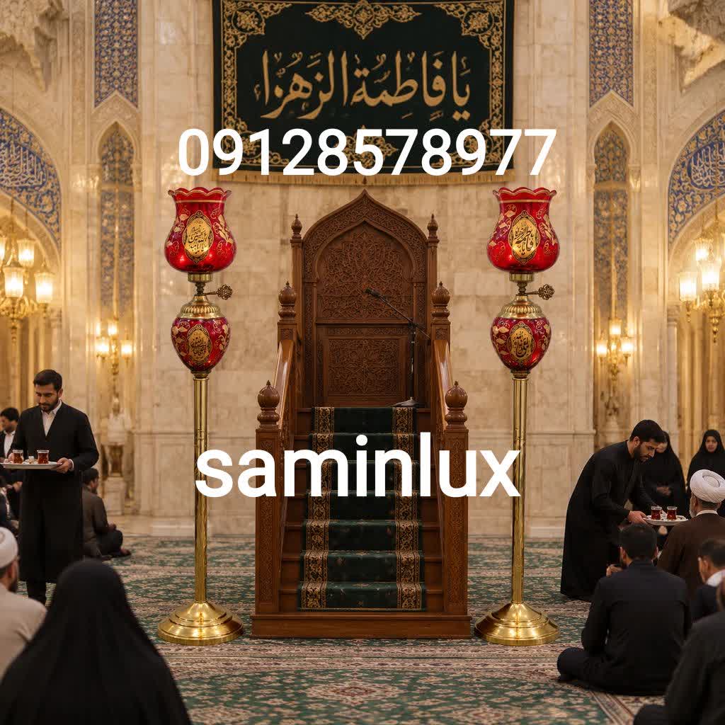 چراغ شمعدان لاله مذهبی ایستاده برنزی سلطنتی شش اسم مبارک هیئت